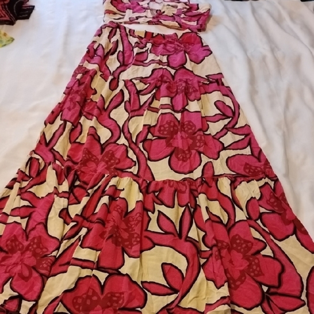 Fashion Nova And Lily Tropical Pink & White Skirt Set, Size: XS
